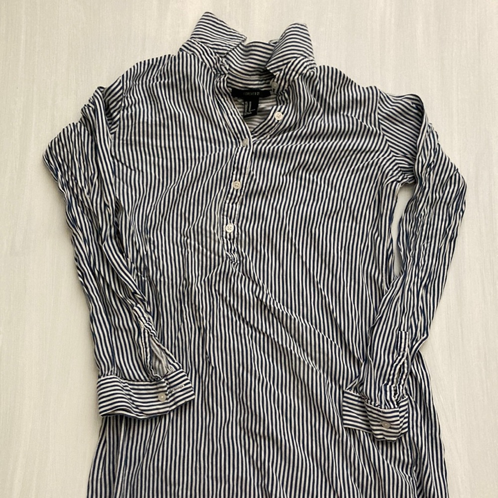 Forever 21 half button up stripped top